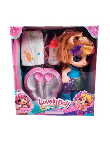 Muñeca Bebe Arcoiris Ojos Expresivos Con Utencilios Y Tetero