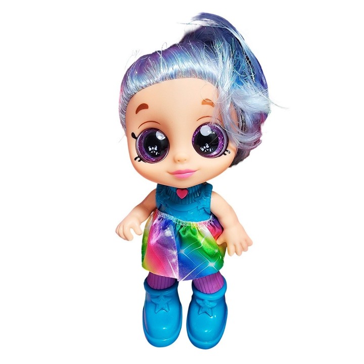 Muñeca Bebe Arcoiris Ojos Expresivos Con Utencilios Y Tetero