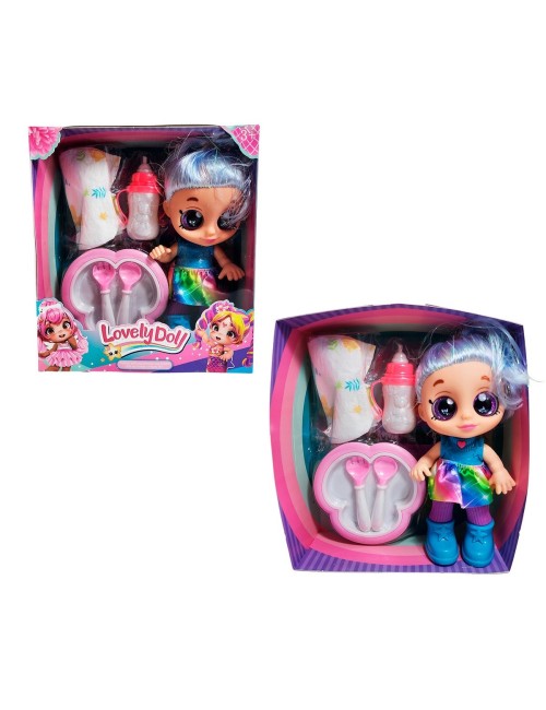 Muñeca Bebe Arcoiris Ojos Expresivos Con Utencilios Y Tetero