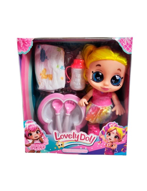 Muñeca Bebe Arcoiris Ojos Expresivos Con Utencilios Y Tetero