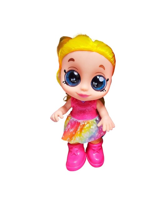 Muñeca Bebe Arcoiris Ojos Expresivos Con Utencilios Y Tetero