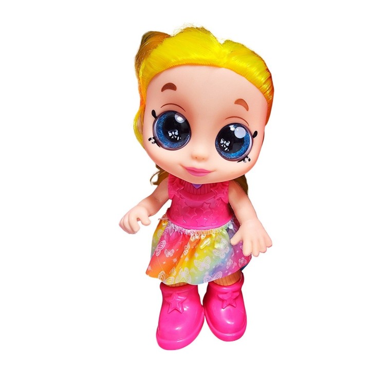 Muñeca Bebe Arcoiris Ojos Expresivos Con Utencilios Y Tetero