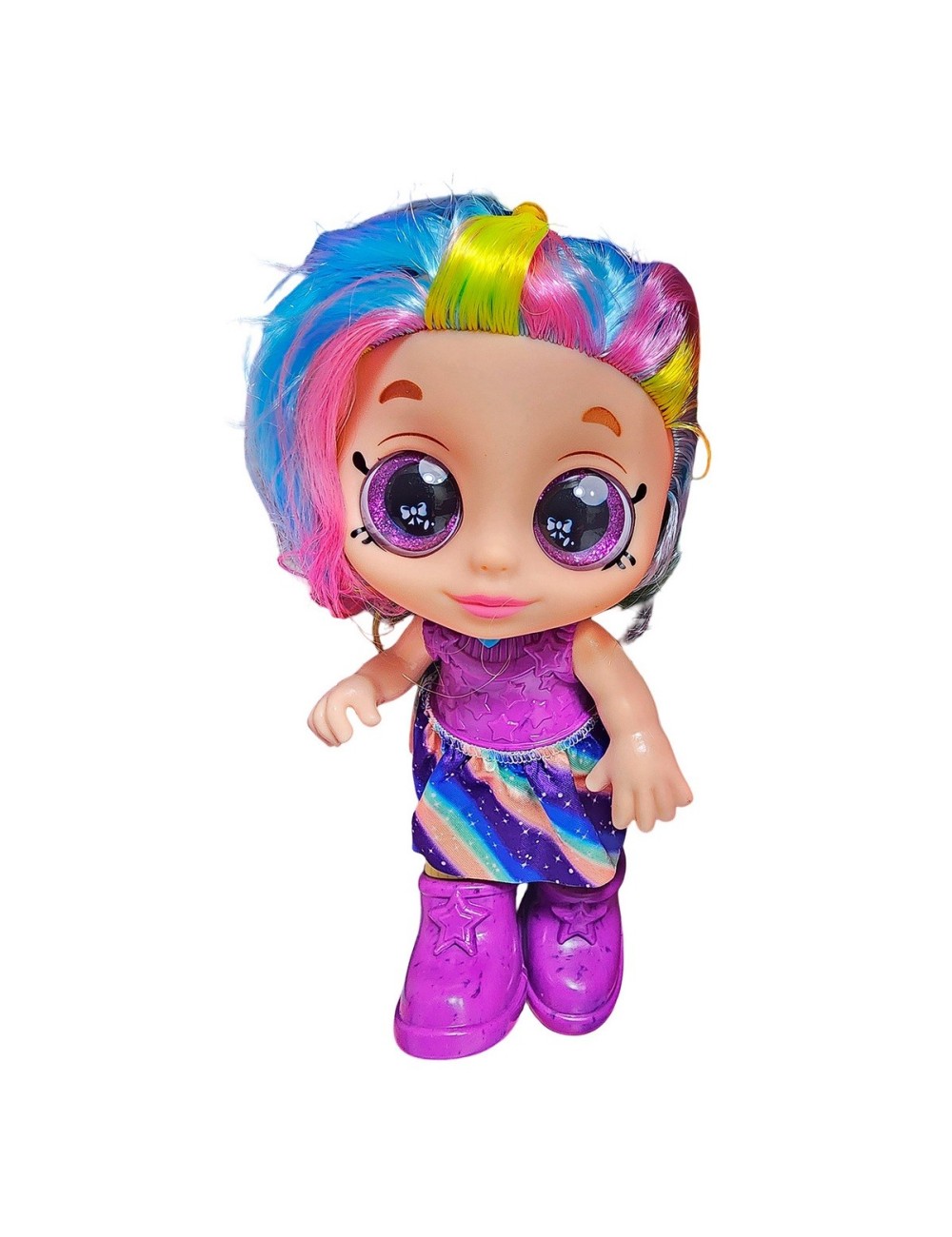 Muñeca Bebe Arcoiris Ojos Expresivos Con Utencilios Y Tetero