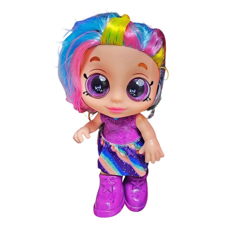 Muñeca Bebe Arcoiris Ojos Expresivos Con Utencilios Y Tetero