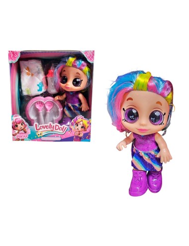 Muñeca Bebe Arcoiris Ojos Expresivos Con Utencilios Y Tetero