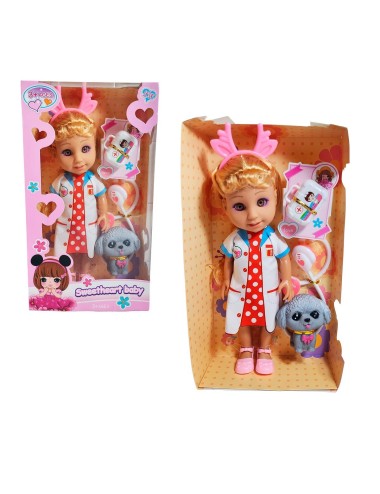 Muñeca Doctora Veterinaria Con Mascota Estetoscopio Juguete