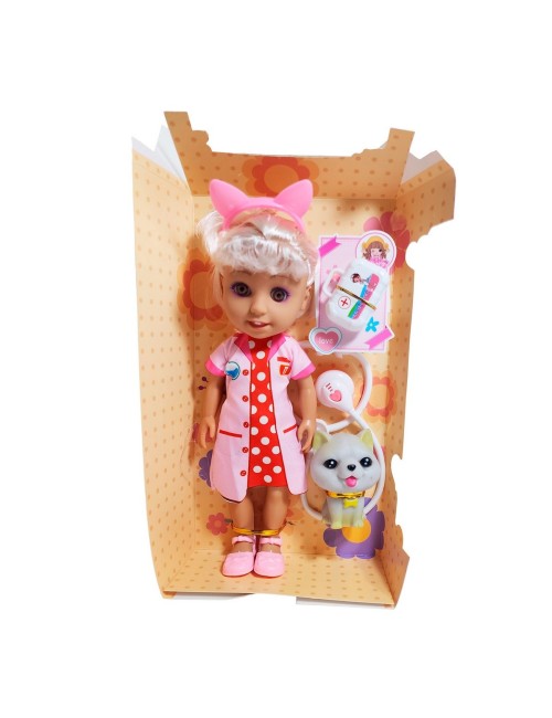 Muñeca Doctora Veterinaria Con Mascota Estetoscopio Juguete