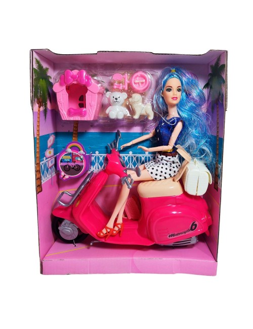 Muñeca Juguete Niñas Con Mascotas Y Motocicleta Interactiva