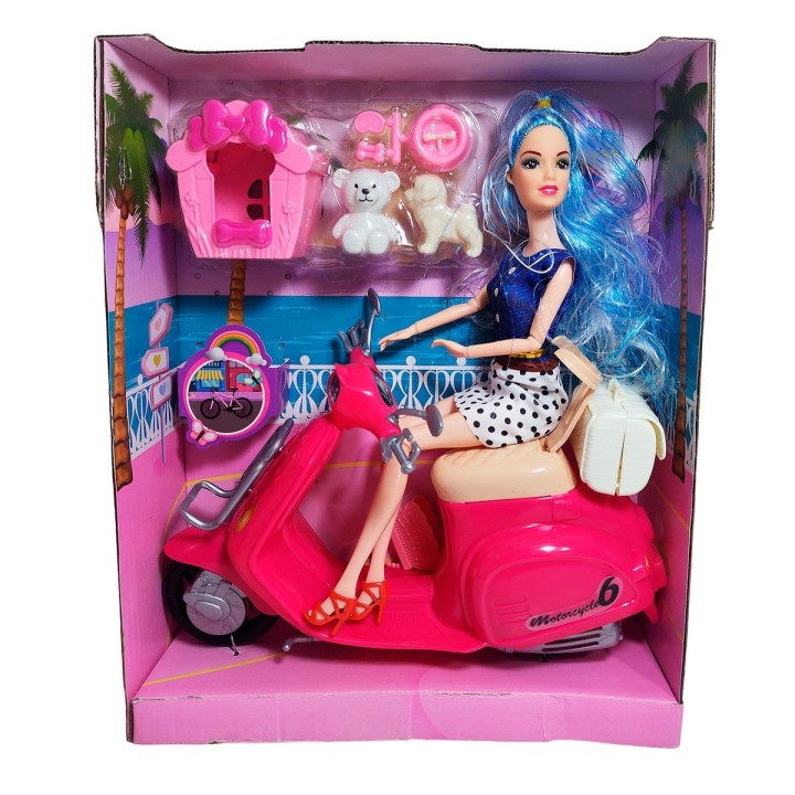 Muñeca Juguete Niñas Con Mascotas Y Motocicleta Interactiva