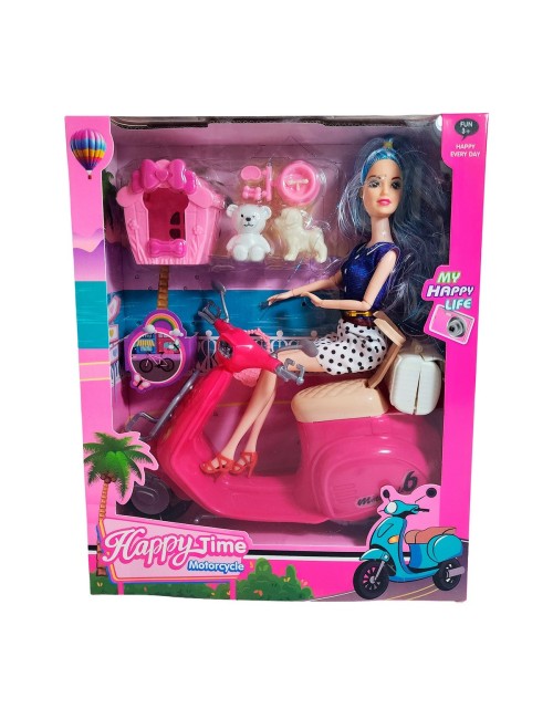 Muñeca Juguete Niñas Con Mascotas Y Motocicleta Interactiva