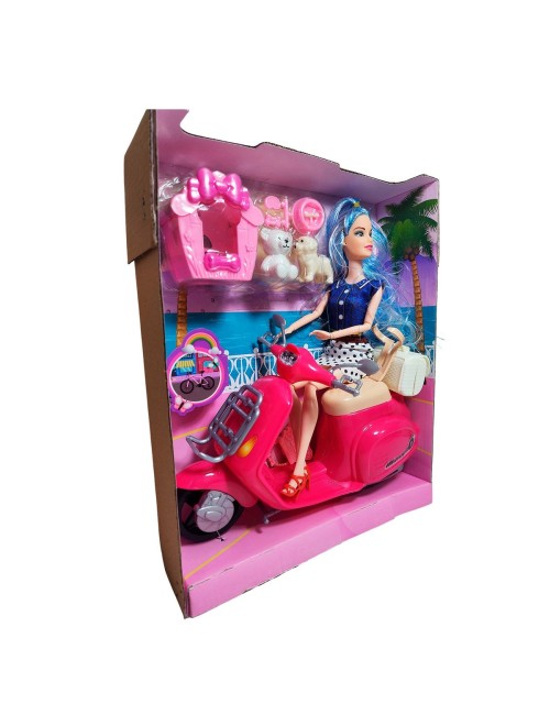 Muñeca Juguete Niñas Con Mascotas Y Motocicleta Interactiva