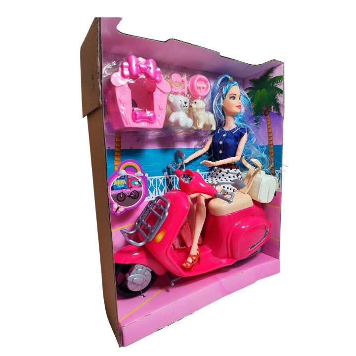 Muñeca Juguete Niñas Con Mascotas Y Motocicleta Interactiva