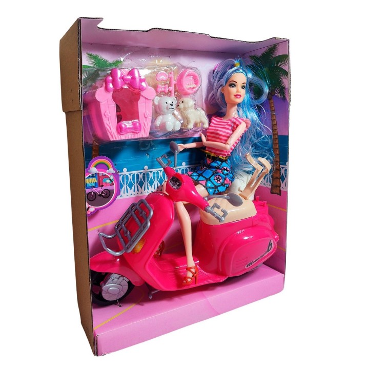 Muñeca Juguete Niñas Con Mascotas Y Motocicleta Interactiva