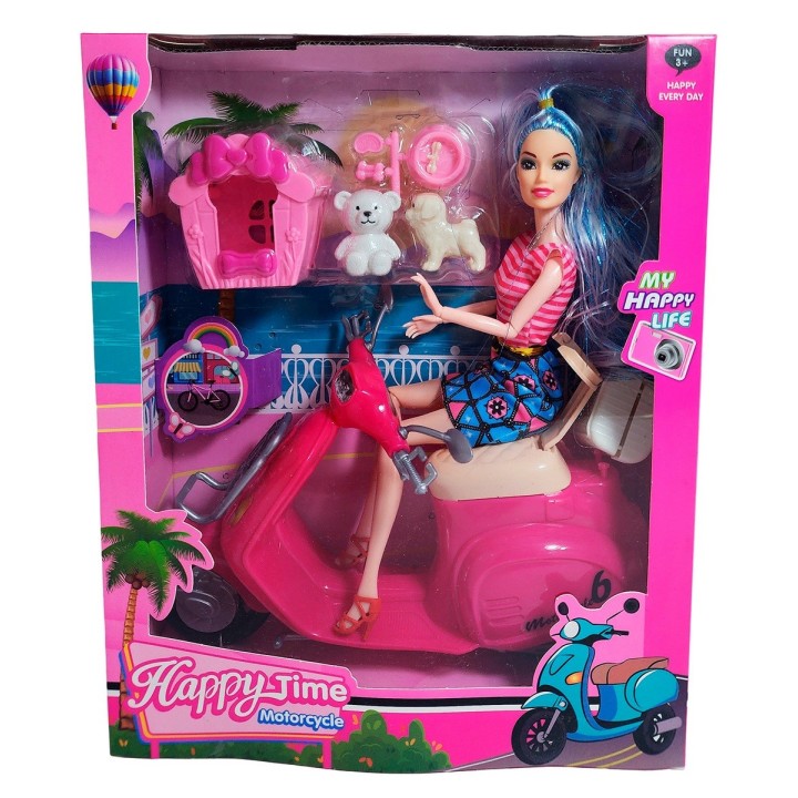 Muñeca Juguete Niñas Con Mascotas Y Motocicleta Interactiva