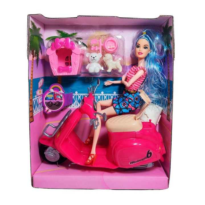 Muñeca Juguete Niñas Con Mascotas Y Motocicleta Interactiva