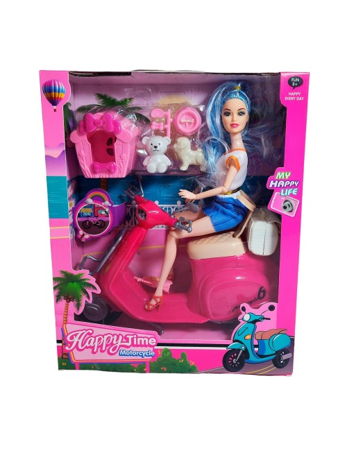 Muñeca Juguete Niñas Con Mascotas Y Motocicleta Interactiva