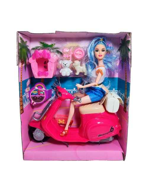 Muñeca Juguete Niñas Con Mascotas Y Motocicleta Interactiva