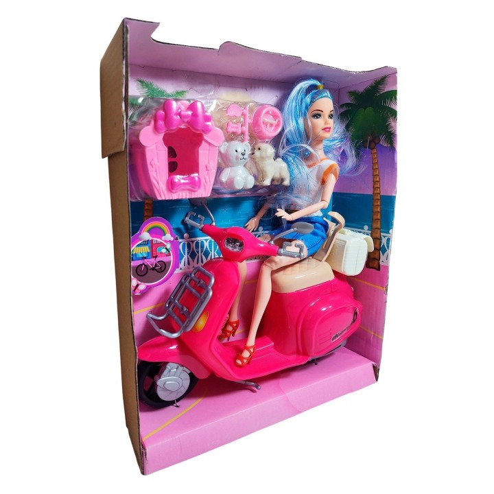 Muñeca Juguete Niñas Con Mascotas Y Motocicleta Interactiva