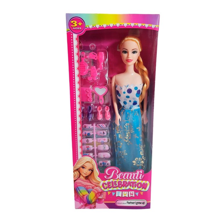 Muñeca Juguete Niñas Con Vestido Elegante Accesorios Uñas