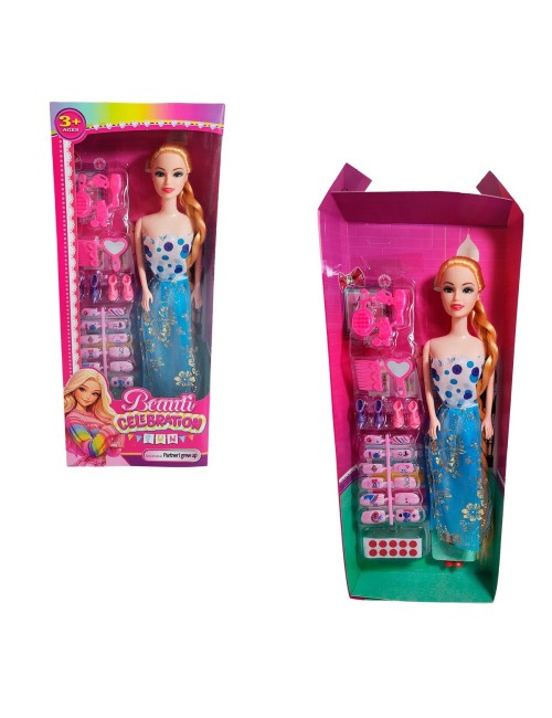 Muñeca Juguete Niñas Con Vestido Elegante Accesorios Uñas