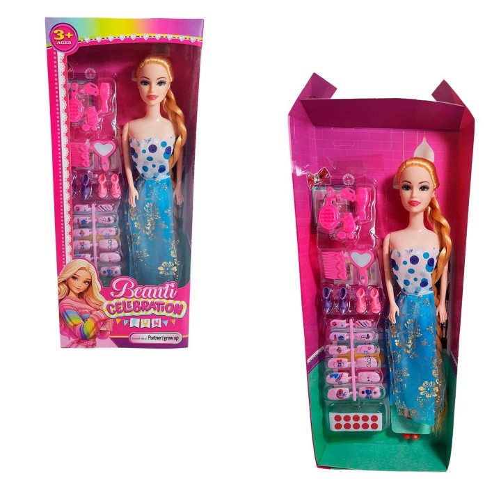 Muñeca Juguete Niñas Con Vestido Elegante Accesorios Uñas