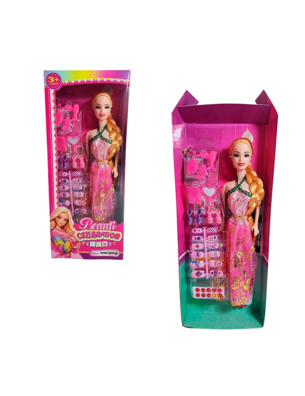 Muñeca Juguete Niñas Con Vestido Elegante Accesorios Uñas