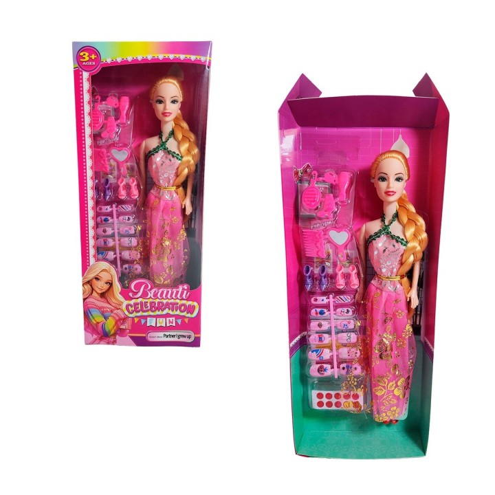 Muñeca Juguete Niñas Con Vestido Elegante Accesorios Uñas
