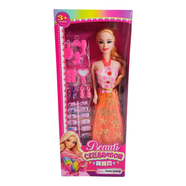 Muñeca Juguete Niñas Con Vestido Elegante Accesorios Uñas