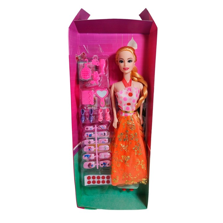Muñeca Juguete Niñas Con Vestido Elegante Accesorios Uñas