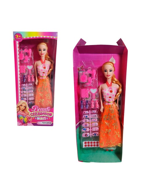 Muñeca Juguete Niñas Con Vestido Elegante Accesorios Uñas