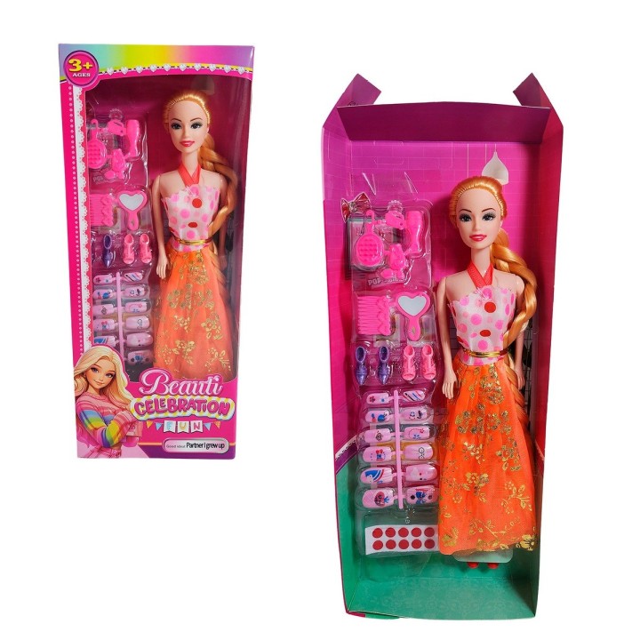 Muñeca Juguete Niñas Con Vestido Elegante Accesorios Uñas