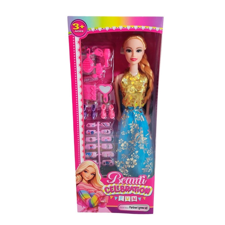 Muñeca Juguete Niñas Con Vestido Elegante Accesorios Uñas