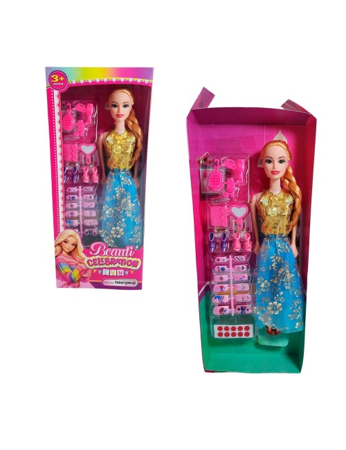 Muñeca Juguete Niñas Con Vestido Elegante Accesorios Uñas