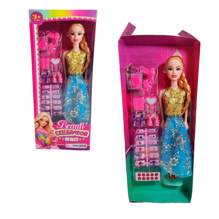 Muñeca Juguete Niñas Con Vestido Elegante Accesorios Uñas