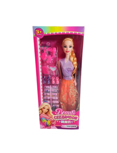 Muñeca Juguete Niñas Con Vestido Elegante Accesorios Uñas