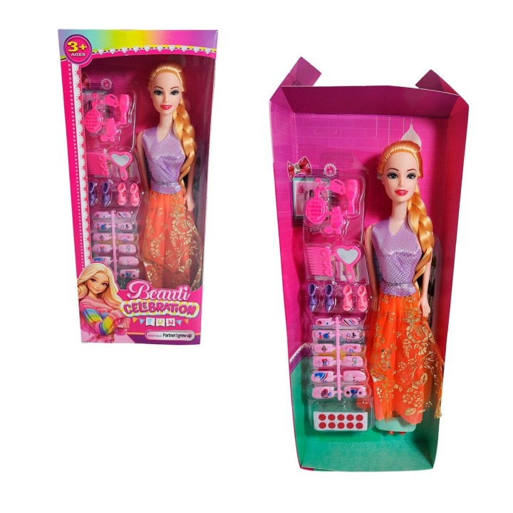 Muñeca Juguete Niñas Con Vestido Elegante Accesorios Uñas