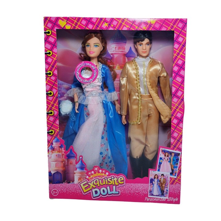 Muñeca Princesa Y Muñeco Principe Con Vestido Elegante Gala