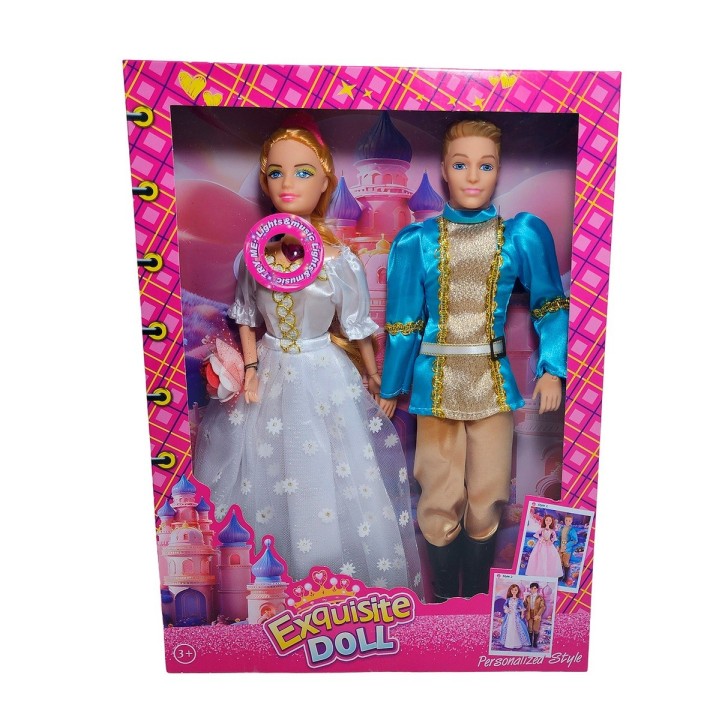 Muñeca Princesa Y Muñeco Principe Con Vestido Elegante Gala