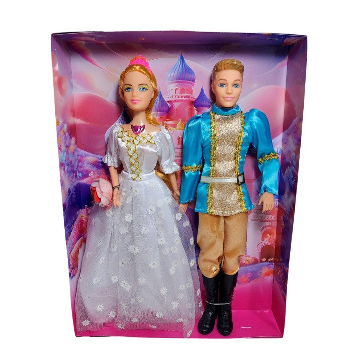 Muñeca Princesa Y Muñeco Principe Con Vestido Elegante Gala
