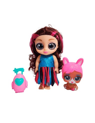 Muñeca Ojos Expresivos Con Mascota Y Maleta Juguete Niñas