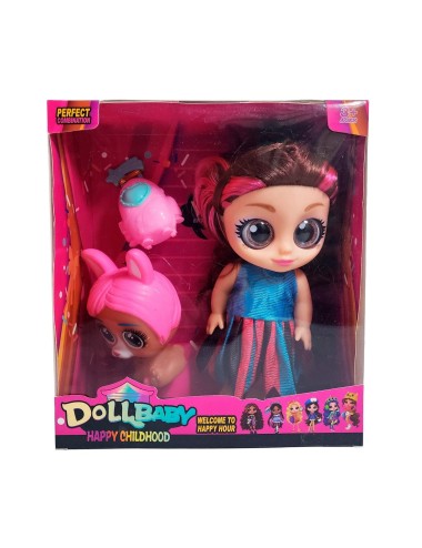 Muñeca Ojos Expresivos Con Mascota Y Maleta Juguete Niñas