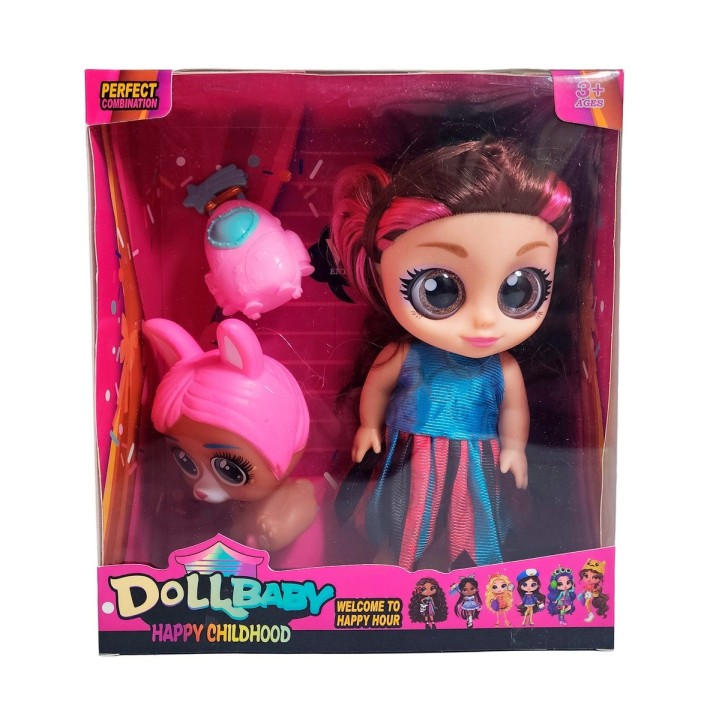 Muñeca Ojos Expresivos Con Mascota Y Maleta Juguete Niñas