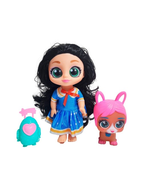 Muñeca Ojos Expresivos Con Mascota Y Maleta Juguete Niñas