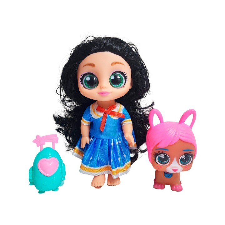 Muñeca Ojos Expresivos Con Mascota Y Maleta Juguete Niñas