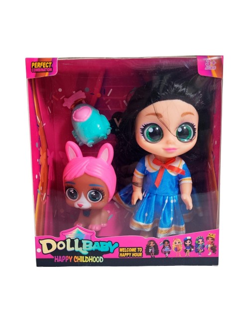 Muñeca Ojos Expresivos Con Mascota Y Maleta Juguete Niñas