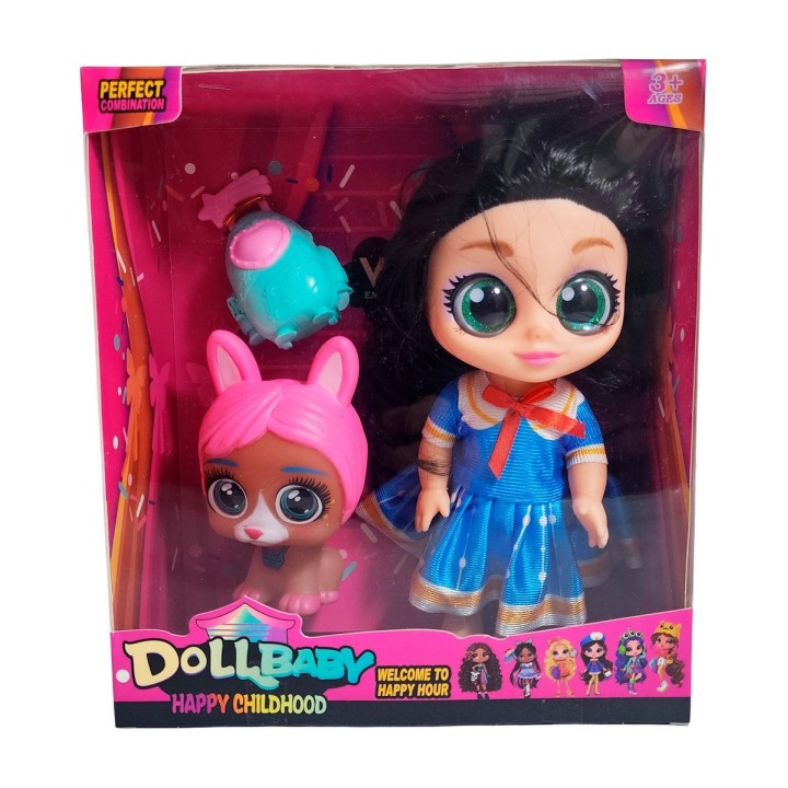 Muñeca Ojos Expresivos Con Mascota Y Maleta Juguete Niñas