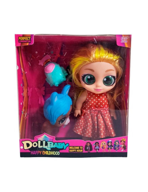 Muñeca Ojos Expresivos Con Mascota Y Maleta Juguete Niñas