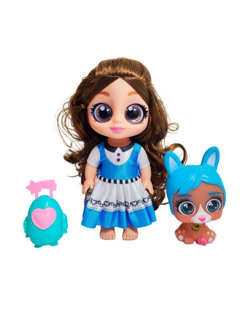 Muñeca Ojos Expresivos Con Mascota Y Maleta Juguete Niñas