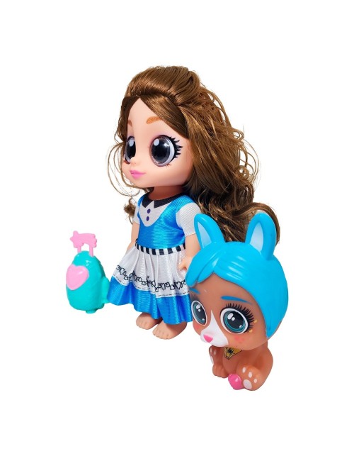 Muñeca Ojos Expresivos Con Mascota Y Maleta Juguete Niñas