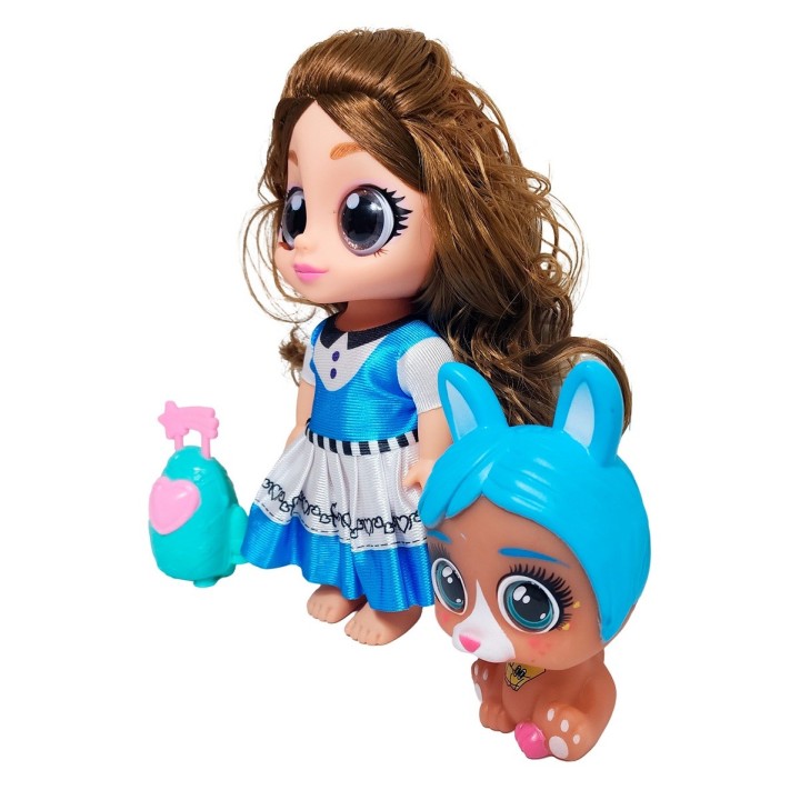 Muñeca Ojos Expresivos Con Mascota Y Maleta Juguete Niñas